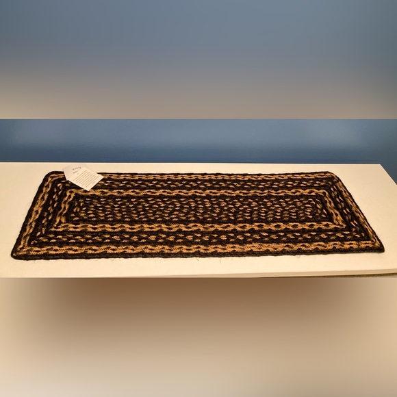 VHC Brands. Farmhouse. Country Woven Mat. Jute. Black. Tan. Cottage - Picture 1 of 9